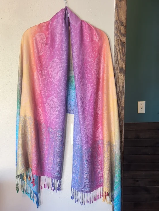 Multicolor Paisley Ombre Shawl Scarf - Pink, Purple & Blue