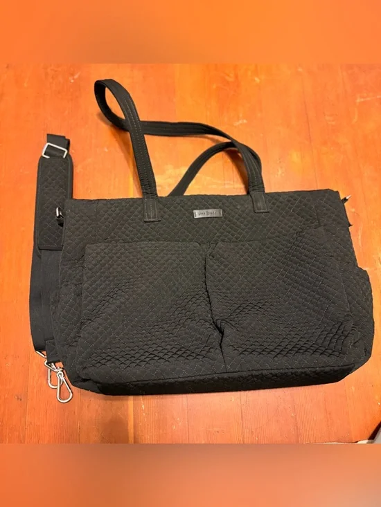 Vera Bradley Black Quilted baby bag Tote with Removable Strap