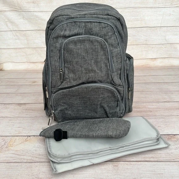 Large Diaper Bag Backpack 3 in 1 Expandable Baby Changing Station Travel Gray