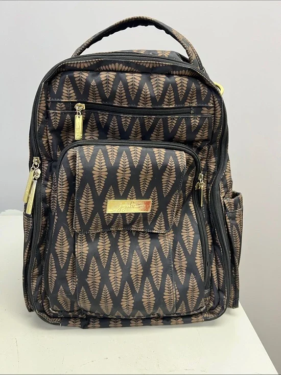 JuJuBe Patterned Diaper Backpack - Black & Gold Leaf Print