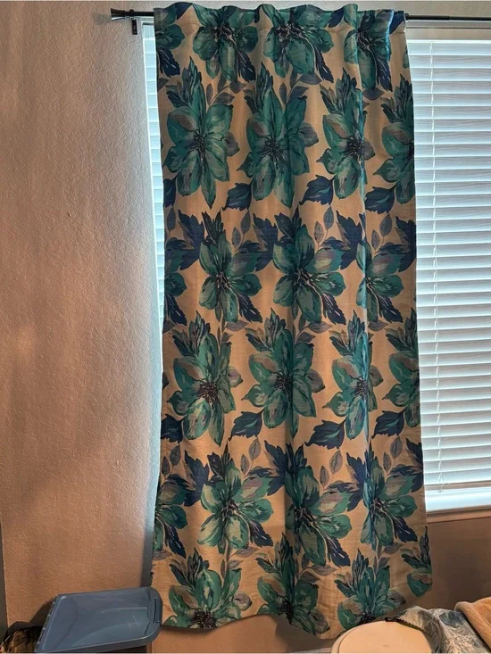 Pier 1 Imports Curtain Panel Hidden Tab Top Blue Floral Brocade 50x84” Lined
