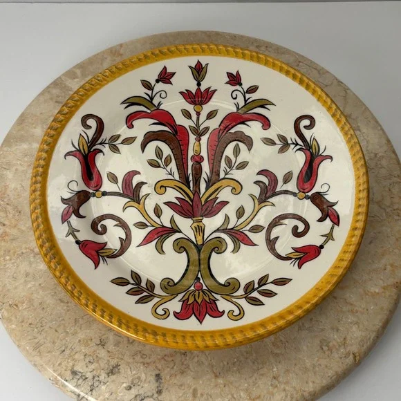 Pier 1 Oralia Earthenware Plate Floral Red Yellow Brown‎ Decorative Dish Salad