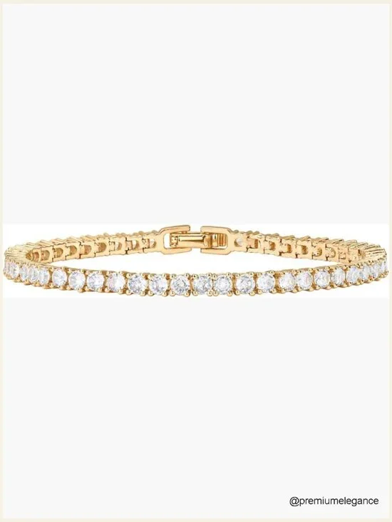 14K Gold Plated Tennis Bracelet with 3mm Cubic Zirconia Stones