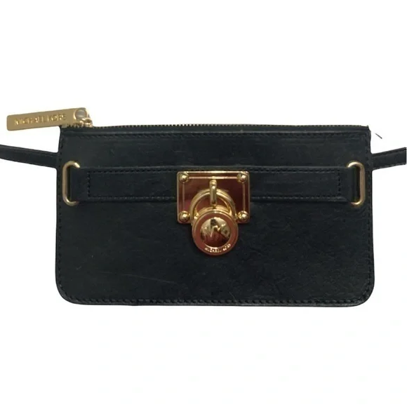 Michael kors black leather Hamilton lock belt bag