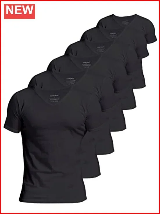100% Cotton Extra Low V-Neck Short Sleeve Undershirts (6-Pack)