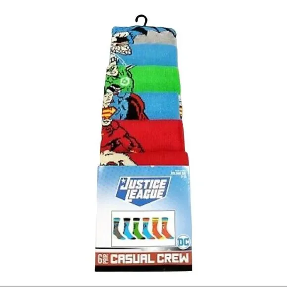 Marvel Mens 6 Pair Crew Socks Green Lantern The Flash Wonder Fits Shoe Size 8-12