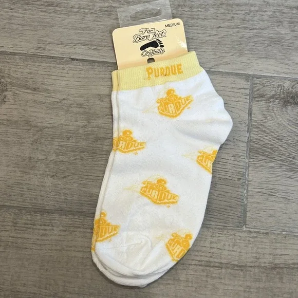 The Bare Feet Originals Medium Socks Low Rise Purdue Gold Yellow White NEW