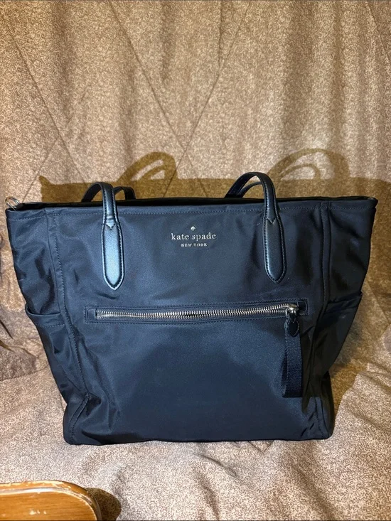 kate spade Black Nylon Shoulder Tote with Front Zip Pocket