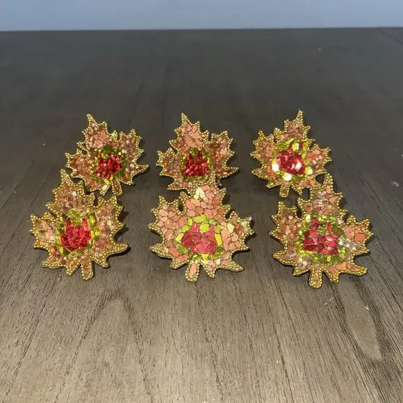 Vintage Pier 1 Imports Napkin Rings Leaf Fall Autumn Mosaic Set Of 6