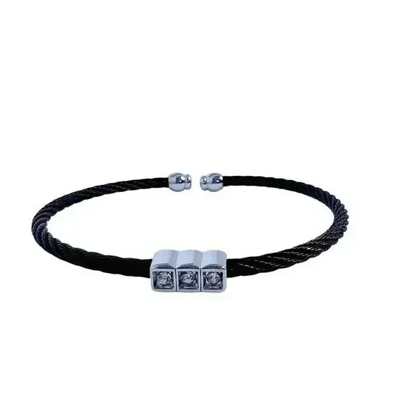 Black Braided Bracelet Rhinestone Bead Adjustable