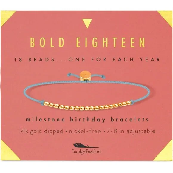 18th Birthday Bracelet Gold Silver Dipped Beads Adjustable Cord Gift