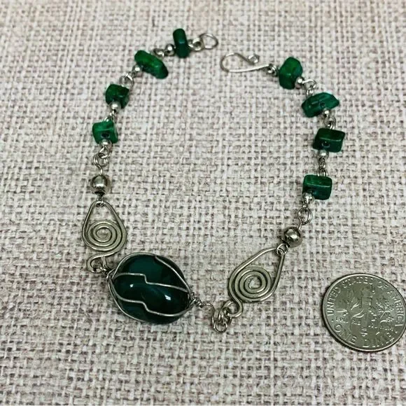 Silver Wire Wrapped Aventurine Bracelet‎