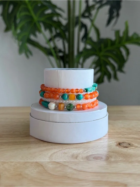 Orange Beaded Stretch Bracelet with Dragonfly Charm | Ryze Party