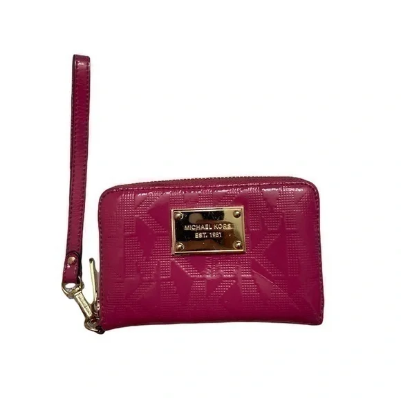 Michael kors pink mk patent leather wristlet wallet
