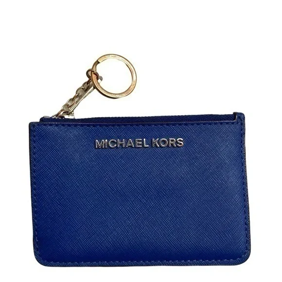 Michael Kors blue saffiano leather keyring card mini coin wallet