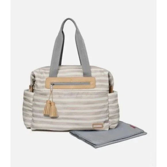 Skip Hop Riverside Ultra Light Baby Diaper Bag Satchel Grey, Oyster Strip