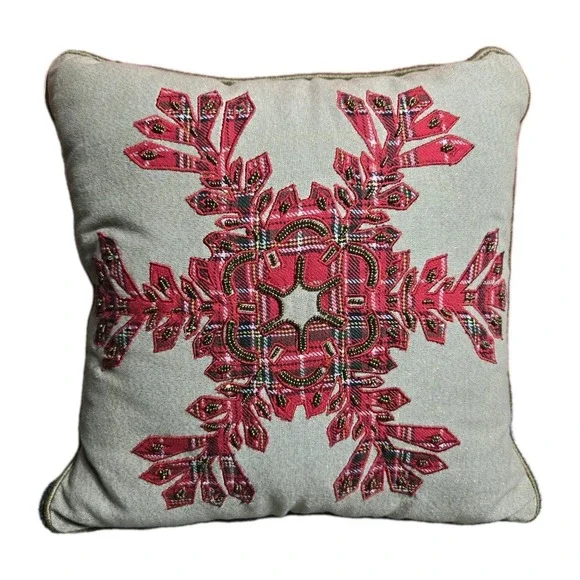 Pier 1 Beaded Plaid Snowflake‎ Christmas Throw Pillow 15
