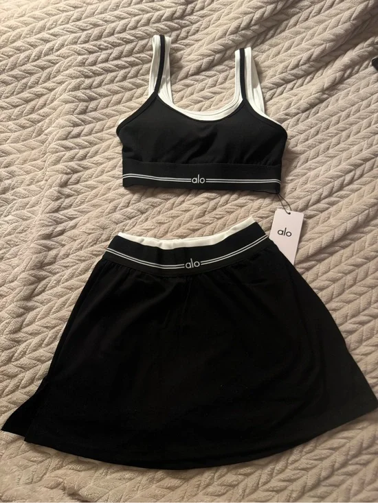 ALO Yoga Black and White Athletic Skort Set