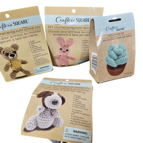 Crafter's Square Crochet Amigurumi Animal Kit Set Bear Bunny Dog Cactus DIY Craf