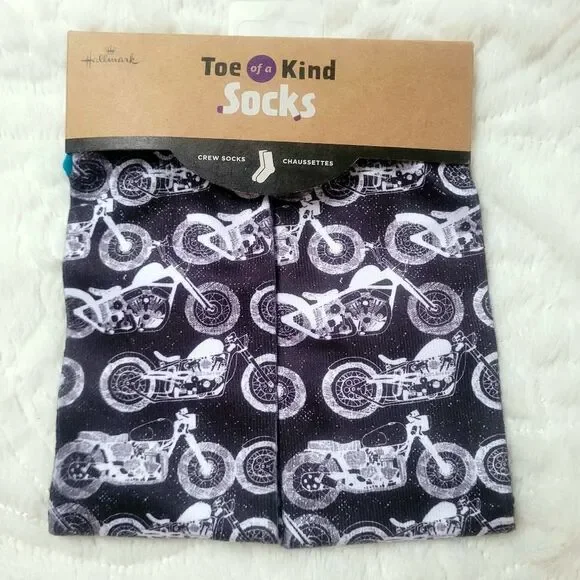 Hallmark Toe of a Kind Crew Socks  Motorcycle Biker Pattern OSFM New