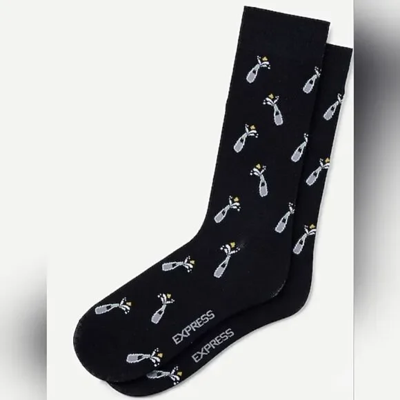 Express Champagne Bottle Dress Socks Wedding OSFM 8-13 Shoe Size New OOS