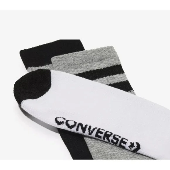 Converse Half Cushion Crew Socks 3 Pair Pack White Black Grey Striped 170053