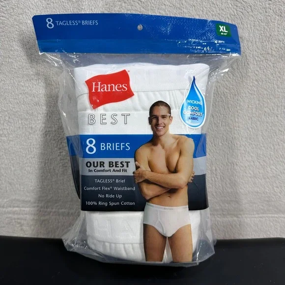 Hanes Briefs Mens XL White 8 Pack Tagless Cotton Comfort Flex Waistband