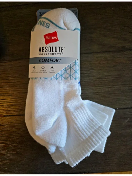 Hanes Absolute Comfort Men's Low Cut Athletic Socks 6-12 3 Pairs White/Blue