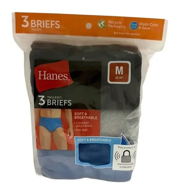Hanes Men’s Briefs 3 Pack Size M 32-34 Tagless Soft Breathable Mid Rise New