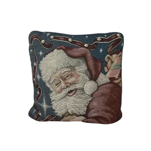 Tapestry Santa pillow, Vintage, 90s, Holiday, Christmas