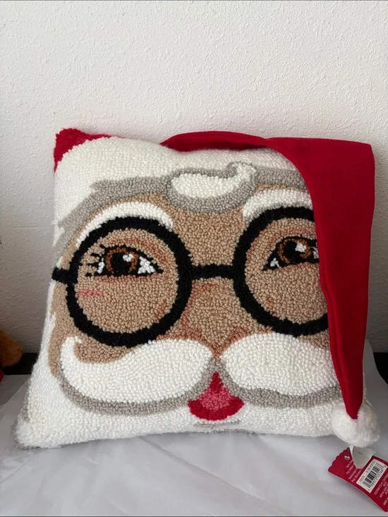 Festive Santa Face Throw Pillow with Red Hat - Home Holiday