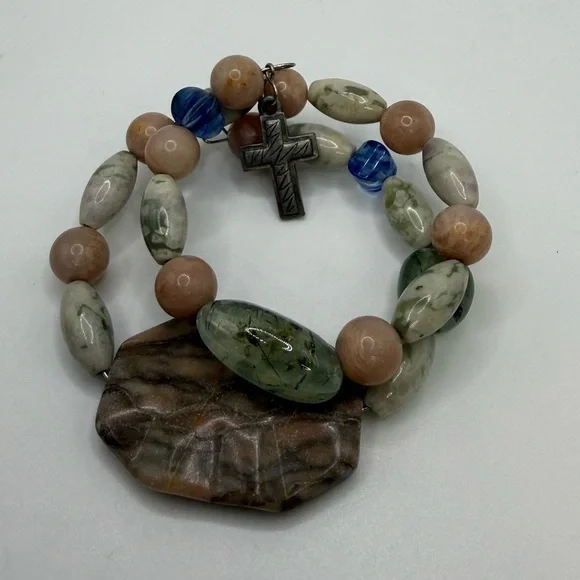 Rosary Style Gemstone Beaded Stretch Bracelet