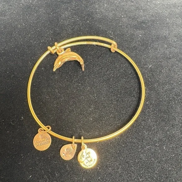 Gold Tone Alex and Ani Dolphin Charm Bangle Bracelet