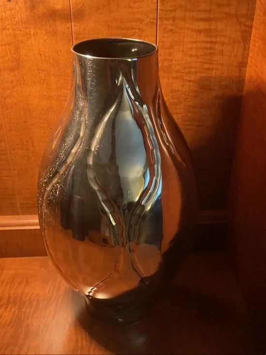 Pier 1 Shiny Silver Curved Accent Vase