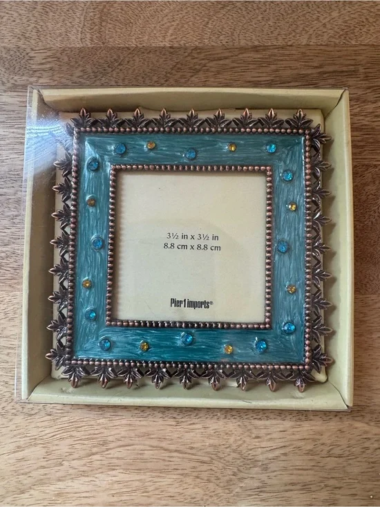Pier 1 Turquoise and Copper Beaded Jeweled Picture Frame
