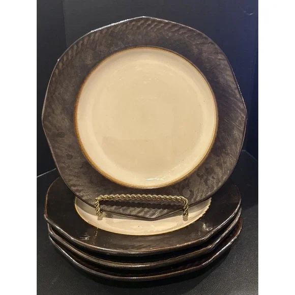Pier 1 Imports Metallic Bronze Stoneware Salad‎ Plates Plate 8.5 Inch Set Of 4