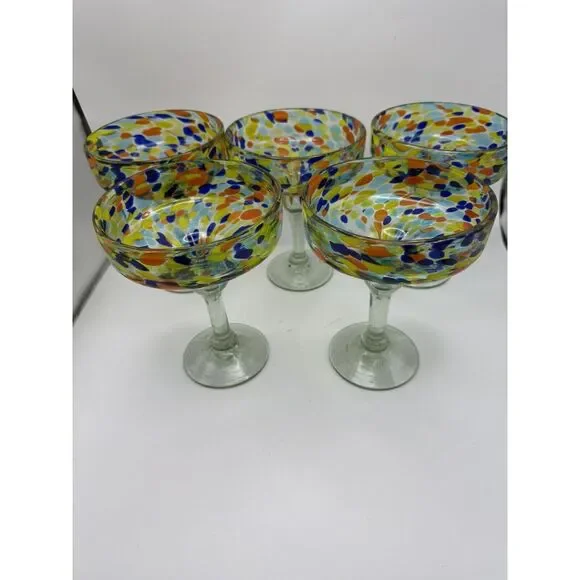Margarita Confetti Glasses Hand blown Set Of‎ 5 Party Barware