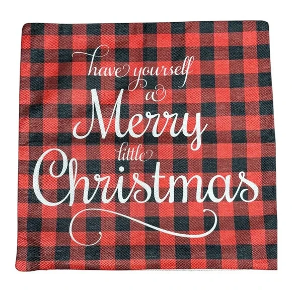 Christmas Pillow Cover Red‎ Buffalo Plaid Merry Christmas Holiday 17 x 17