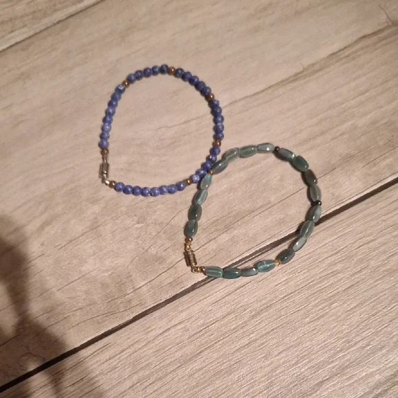 🍦Elegant Blue and Green Beaded Bracelet Set🐠🍬🍿🍕🐬