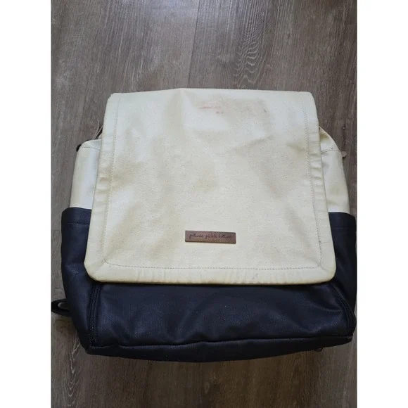 Petunia Pickle Bottom Diaper Bag Backpack Cream Black Colorblock Coated Cotton