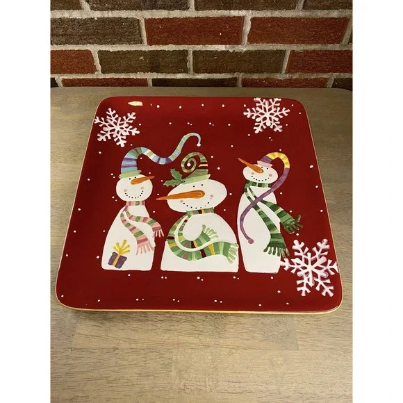 Pier 1 Imports Jolly‎ Holiday Snowman Red Serving Platter LARGE