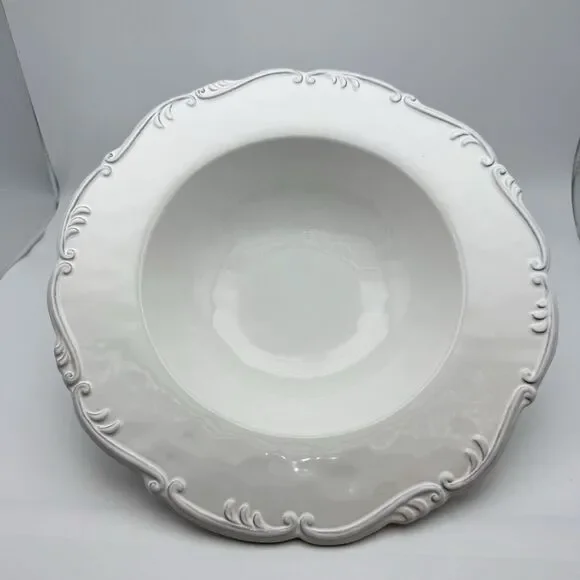 VTG Pier 1 Scroll Earthenware Large Serving Bowl 13” Scallop Rim Cottagecore