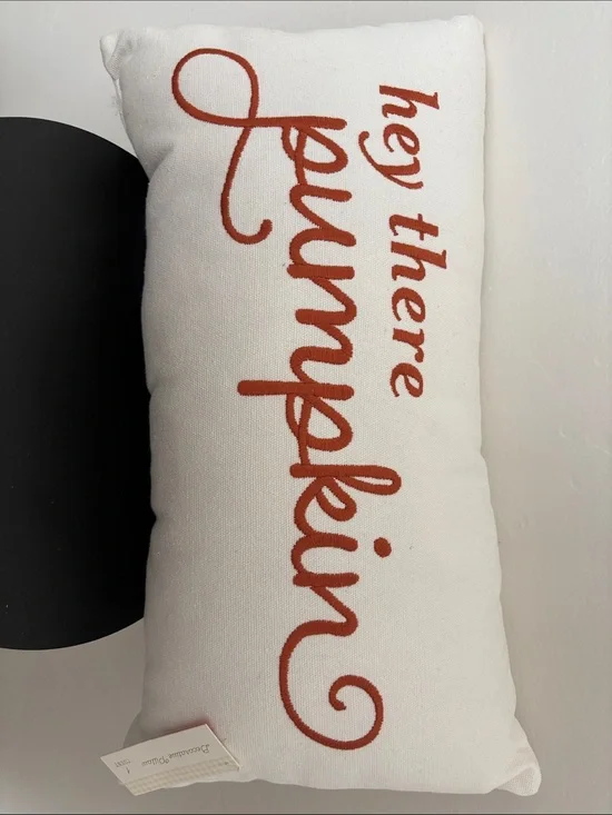 Hey There Pumpkin White Decorative Pillow with Rust Script