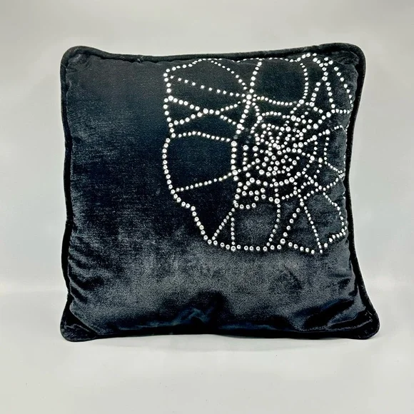 Unbranded HomeGoods Black Velvet Rhinestone Spider Web Decorative Pillow 14x14