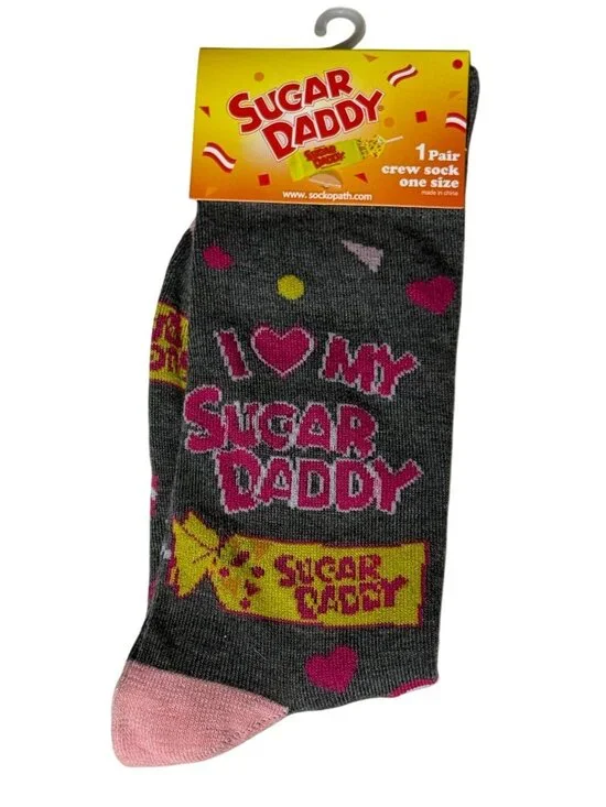 Caramel Candy Crew Socks Gray Pink Novelty Men's 8-12 NWT