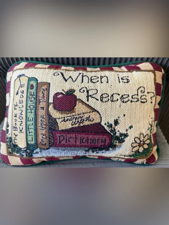 VTG Teacher Funny Small Tapestry Holiday Pillow with Books and Apple Design
