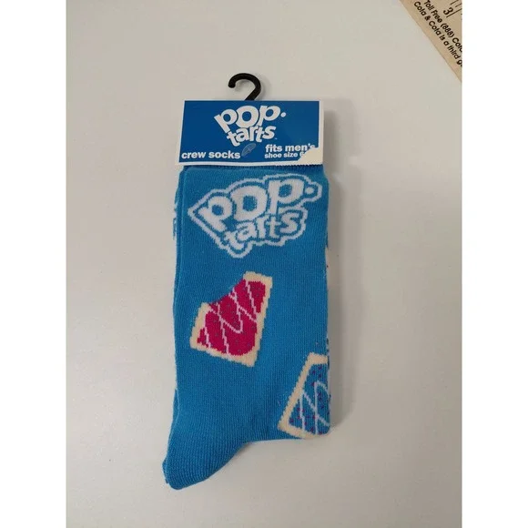 Pop Tarts Mens Crew Socks Blue Frosted Strawberry Pastry Food Novelty NWT 6-12