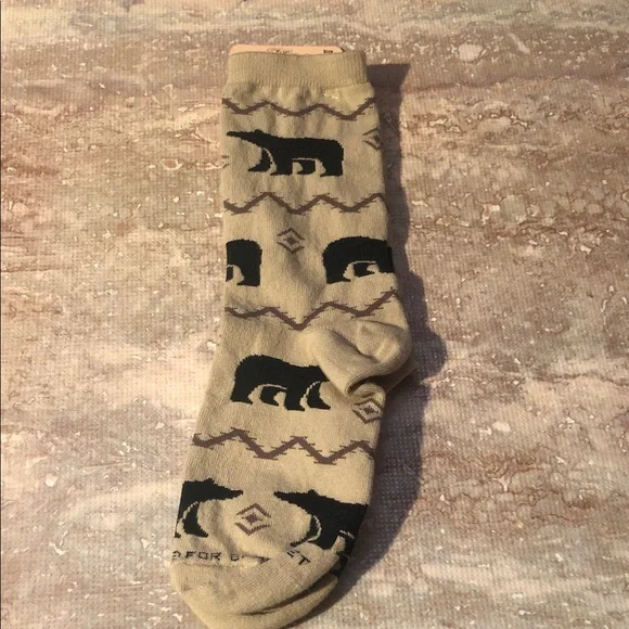 🆕For Bare Feet Beige Crew Socks with Black Bear Motif size 9-11