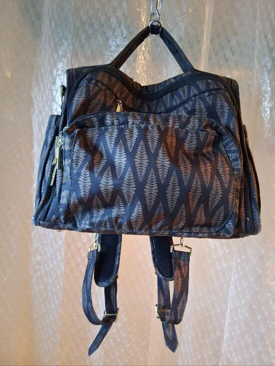 Jujube Brown Patterned Leaf Print Convertible Diaper Bag Preowned