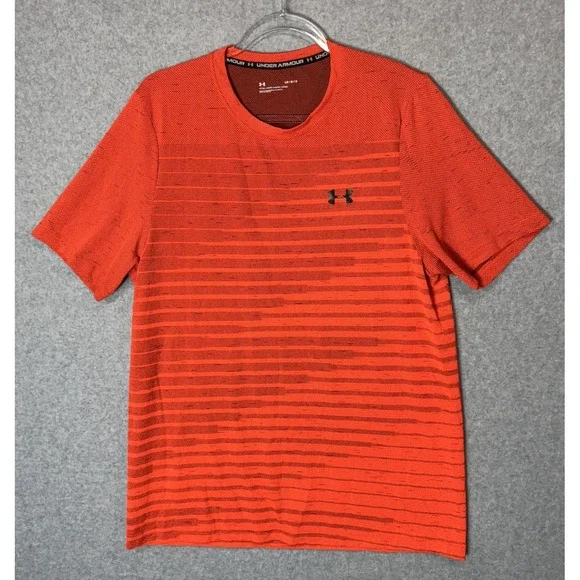 Under Armour Shirt‎ Mens Large Orange Striped Fitted Athletic Performance Tee